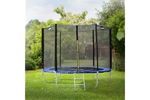 Hauki Trampolin Outdoor Ø183/244/305/366/427 cm Blau/Grün, GS geprüft, Kindertrampolin bis zu 150kg, Gartentrampolin für Kinder, Komplettset Sicherheitsnetz, Leiter, Randabdeckung, Gepolsterte Stangen