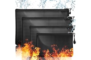 TISKGG Fireproof Document Wallets Pack of 4 Fireproof Waterproof Bags with Zip and Velcro Fastener up to 1100°C Fibreglass Fireproof Document Folder for A4 A5 Documents Valuables Safe