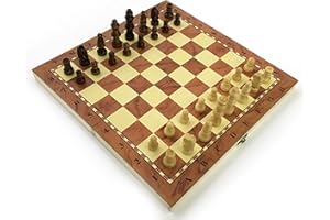 STANDS OUT, SUPPLYING OUTSTANDING GIFTS Mind Games Wooden Chess Set - Pocket Travel Sized - 24 x 24 cm - Fold Away Board with Storage - Handmade - Traditional Chess and Checkers Board Game - FIDE Compliant