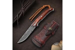 Omesio Navaja De Bolsillo Plegable Práctica Cuchillo Japonés Con Estuche Cuchilla De Doble Mano En Damasco Vg10