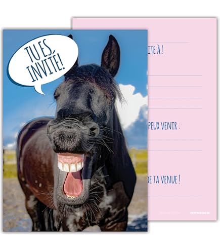 Invitations Anniversaire Cheval - Lot De 10 Cartes - Texte Français - Illustration Maman Et Poulain