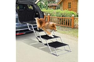 CJYMMFAN Escalier de Voiture Pliable Extra Large pour Grands Chiens, Rampe d'escalier pour Chien avec Surface Antidérapante, Rampes Légères pour Chien pour Voiture et SUV pour Chiens Jusqu'à 125 kg