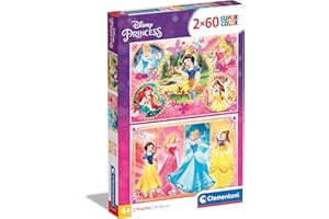 Clementoni 7133 Supercolor Princess – puzzle 2 x 60 elementów od 5 lat, kolorowe puzzle dla dzieci o wyjątkowej jasności i intensywności kolorów, gra zręcznościowa dla dzieci