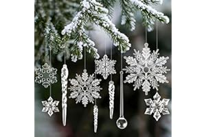 JESUSTREE Adornos de Cristal Decoración de Árbol De Navidad, 20 Piezas Copo de Nieve Transparentes y Carámbanos Decoración Navideña Colgante de Acrílico, para Navidad Invierno Exterior Interior