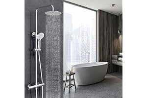 OCEAN ITALY S.R.L. OCEAN ITALY Colonna Doccia Con Miscelatore Termostatico, Set Doccia con Soffione Rotondo in Acciaio INOX, Asta Saliscendi Doccia Regolabile