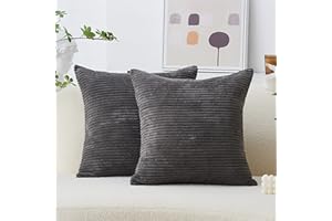 Home Brilliant Grey Cushion Cover Soft Striped Corduroy Square Decorative Throw Pillow Sofa Cushion Covers Set for Couch, 2 Pack, 45 x 45 cm, 18inch, Dark Grey