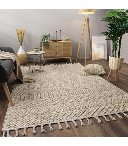 VIMODA Vloerkleed, boho, woonkamer, slaapkamer, franje, Scandinavisch, wasbaar tapijt, 3D, kleur: grijs, afmetingen: 120 x 170 cm