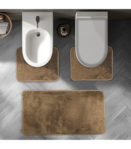 Set Tappeti Bagno Morbidi Antiscivolo - Parure Fiori 3 Pezzi Beige | Made In Italy E Lavabile In Lavatrice