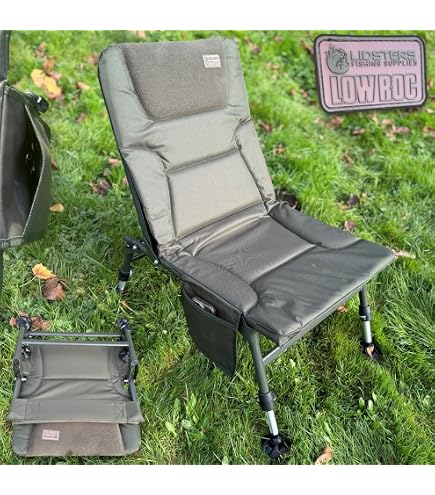 Foldable Fishing Chair With Adjustable Legs & Mud Feet - Padded Seat, Armrests, Rod Strap, Compact For Carp & Coarse Fishing-455664