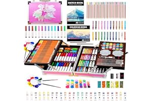 KINSPORY 139 pezzi valigetta colori bambina, pittura valigetta per bambini, Set per disegno, kit disegno acquarellabili bambini (Viola)