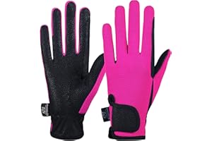 AFE Ladies Horse Riding Gloves Track Fabric Gloves Synthetic Leather Equestrian Black Stretch Fabric Pink Purple Lilac