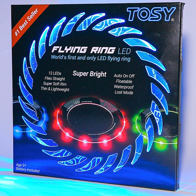 TOSY Flying Ring - 36 RGB Multicolor or 12 Monocolor LEDs, Super Bright, Lost Mode, Auto Light Up, Easter Basket Stuffers Gift for Kid/Teen/Boy/Girl, Safe, Waterproof, Pool/Beach/Camping Toy