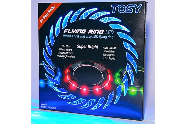 TOSY Anneau Volant 12 LED, Lumineux, Mode Perdu, allumage Automatique, sûr et Doux, étanche, Frisbee léger, Cadeau d'anniversaire, de Camping pour garçon/Fille/Enfant
