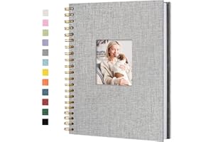 Hiwhy Album photo Scrapbook avec couverture en lin, 20,5 x 28 cm, couverture rigide, pages blanches en papier kraft, livre de souvenirs, pour voyage, mariage, livre d'or, Noël (20 feuilles/40 pages)