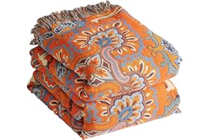 ‎SE SOFTEXLY SE SOFTEXLY Boho Decke 100% Baumwolle – Doppelseitige Musselin Tagesdecke 150x200cm, Kuschelige Sofadecke & Bettüberwurf, Aesthetic Design, Ideal für Wohnzimmer & Schlafzimmer, Orange/Blau