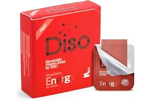 OQO Diso Energy Supplement with Vitamin B12 - Box of 30 Oral Dissolvable Stripswith Fast Absorption, Help Reduce Fatigue, Tiredness & Mood Swings, Vegan, Sugar-Free, Gluten-Free (Strawberry Flavour)