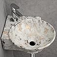 REMANENCE Wall Mounted Wash Basin for Bathroom | Ceramic Wash Basin Wall Hung Small Corner Wash Basin/Sink (16.3 x 13.8 x 4.3 Inch) (White Gold Spot)