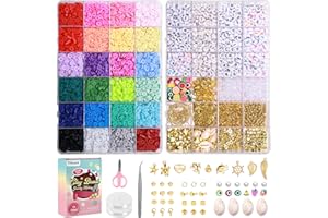 Tilhumt 6700Pcs Clay Beads Bracelet Making Kit, 24 Colours Polymer Flat Polymer Heishi Beads with Charms for Friendship Jewelry Necklace Bracelet Making Kit, Crafts Gift for Beginners & Craft Lovers