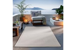 TacaHome Outdoor Teppich I UV-Stabil Für Drinnen und Draußen I Terrasse Balkon Garten Wohnzimmer Badezimmer Küche Flur Läufer | 80 x 150 cm Creme