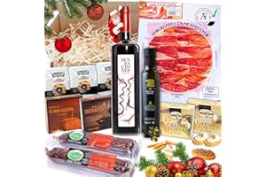 ALEJANDRO FUENTES AF® - Cesta gourmet para regalar con vino Sensaciones 75cl, surtido de ibéricos, quesos cremas, AOVE, paté al Pedro Ximenez, sobrasada y picos artesanos – Cesta navidad con jamon, regalos para hombre