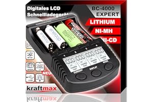 KRAFTMAX BC-4000 EXPERT – uniwersalna ładowarka akumulatorowa Smart Li-Ion Technology i pomiar oporu wewnętrznego – zoptymalizowana do akumulatorów litowych i NiMH najnowszej generacji, np. akumulatory 18650