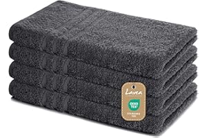 ‎LAVEA Lavea® 4er Set Handtuch 50x100 cm – Saugstarke und Weiche Handtücher aus 100% Baumwolle, Frottierserie Elena – Waschbar und Strapazierfähig - Anthrazit