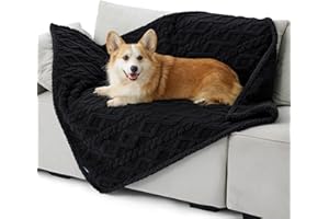 LE SURE Lesure Washable Dog Blanket Sherpa - 100x120cm Waterproof Blanket for Dogs and Cats, Large Patterned Dog Throw Blankets Protects Bed and Couch Sofa with Soft Plush, Black