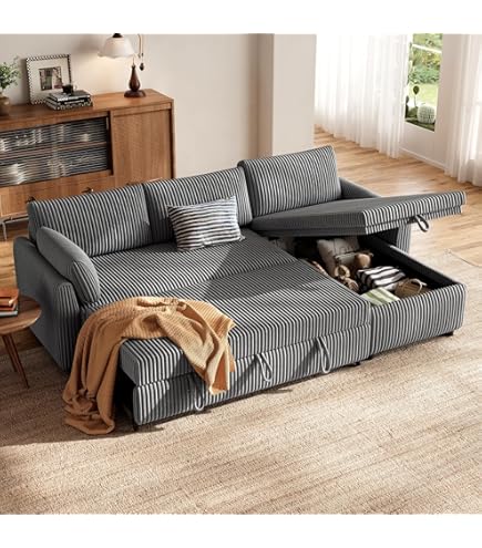 Luonians Canapé D'angle 5 Places En L Avec 9 Coussin Confortable, Canapé 5 Places En Velours Côtelé Avec Accoudoirs, Canapé Modulable Rembourré Meubles Au Salon Appt Bureau, Gris