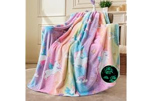Joiedomi Mörkerlysande filt - enhörningsfilt presentleksaker för flickor - mjuk mysig flanell filt - för barn ålder 2-12 födelsedag sovrum dekor 122 cm x 152 cm