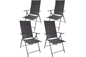 BRUBAKER Set de 4 Sillas de Jardín Riva - Respaldo Alto Plegable - Respaldo Regulable en 7 Posiciones - Sillas Plegables - Resistentes a la Intemperie - Gris Plateado