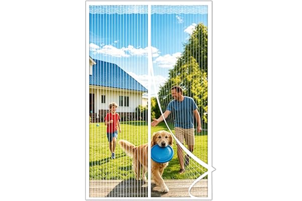 HOWIN Moustiquaire Porte Fenetre Magnétique 130x220CM, Rideau Anti Mouche, Rideaux Aimantée Sans Percage, Moustiquaires Ementer Aimanté pour Porte Exterieur, Balcon, Camping car, Terrasse (Blanc)