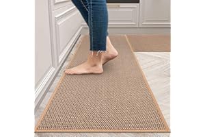 KIMODE Kitchen Rugs and Mats 2PCS,Washable Farmhouse Kitchen Mats for Floor with Non-Slip Rubber Backing,Absorbent Beige Runner Rugs Set for Front of Sink/Laundry Room,20"x32"+20"x47"