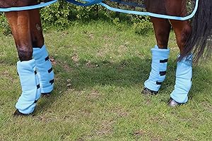 Ruggles Fleece Leg Wraps for Horses and Ponies | Ideal for Travel Stable or after Bathing/Wash Down | Set of 4 (Sky Blue, Full)