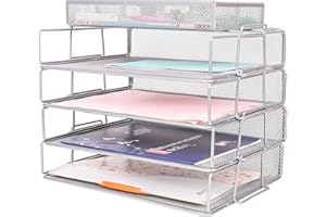 Exerz EX62005 Organizador de Papel de Malla de Alambre, 2 Unidades, Organizador Multifuncional/Organizador de Archivos para Oficina, Escuela, Estudio, cajón 2 en 1, Ahorro de Espacio.