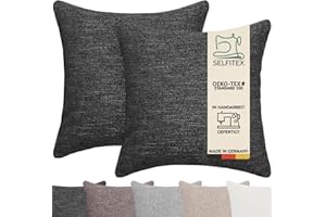 Selfitex 2er Set 40x40 cm, Sofakissen mit Füllung und Bezug, Dekokissen, Kopfkissen mit weicher Kissenfüllung, stilvolle Kissen Deko, robuster Polsterstoff, hochwertiges Couch Kissen (Anthrazit)
