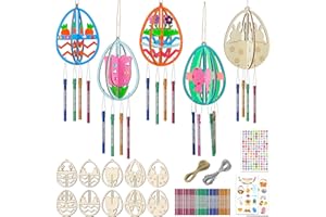 Nourdom Ostern Windspiele Bastelset Kinder, 10 Stück Ostereier Holzbastelsets Holz Klangspiele Set Ostern Basteln Holz Windspiel Bastelset für Jungen Mädchen kindergeburtstag Osterdeko Frühlingsdeko
