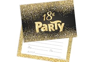 Olivia Samuel 20 x Black and Gold Effect 18th Birthday Party Invitations from Ready to Write with Envelopes
