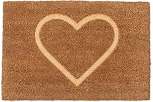 Nicola Spring Coir Door Mat - 60 x 40cm - Embossed Heart - Pack of 1 - Decorative Indoor Front Door Floor Mat Entry Dirt Trapper Rug Outdoor Boot Scraper Non Slip Backing Doormat