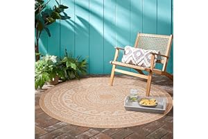 TEPPIUM Tappeto esterno stile scandinavo, design vintage, rotondo, effetto sisal, resistente alle intemperie, terrazza, balcone, cucina, giardino Misurare: 200 cm Rund Colore: Beige-2