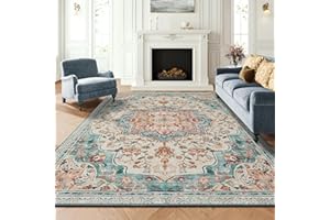 ‎SONGMICS HOME SONGMICS HOME Vintage Teppich, 200 x 290 cm, Wohnzimmerteppich, Schlafzimmerteppich, Waschbarerteppich, Rutschfester Teppich, für Küche, Flur, Esszimmer, aquamarinblau TAR310Q01