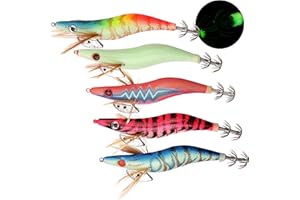 JOGFFDE Luminous Squid Jig Fishing Lures, 5pcs/10pcs Saltwater Glow Squid Jigs Hooks Shrimp Prawn Lures Fluorescent Sleeve Octopus Cuttlefish Sea Fishing Baits Kit