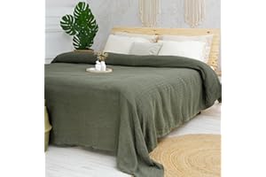 Milam London Bed Throw King Size | Cotton Throws for Sofas Large | Bedspreads King Size Blankets for Beds | 220 x 240cm | 86”x94” - Olive Green