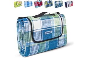 Tresko XXL Picnic Blanket Acrylic Waterproof, Camping Blanket for Outdoor Use with Carrying Handle, Insulated & Soft, 195 x 150 cm, blue-green