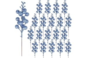 Fangoo 24 Stück Rote Beeren Stiele Künstliche Burgunder Picks Stechpalme Rote Beeren Zweige Weihnachtsbeeren Stiel Picks für Weihnachtsbaum DIY Handwerk Hochzeit Feiertage Winter Dekoration(Blau)