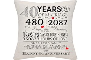 BOMMEX 40 Years of Marriage Gift 40th Wedding Anniversary Cushion Cover Keepsake Decoration Gift for Couples Parents Women Men Mum Dad Husband Wife Grandma Grandad Aunt Uncle Friends (40 YEARS)