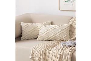 MIULEE Boże Narodzenie, zestaw 2 poszewek na poduszki, ozdobne poszewki na poduszki, wełniane, aksamitne, futrzane, w stylu boho, puszysta poduszka dekoracyjna na sofę, do sypialni, 40 x 60 cm, beżowe