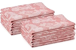 Encasa XO Dining Table Napkins Set of 12 I Size 45x45 cm I Floral Red Jacquard Style Print on Homespun Cotton I Fast Colours, Machine Washable