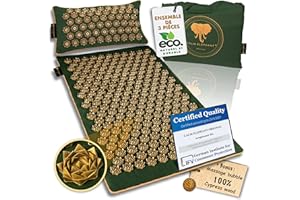 CALM ELEPHANT ORIGINAL Pure ECO Acupressure Mat and Ergonomic Pillow, XL Set, Flower Field Mat, Back, Neck & Shoulder Relief, Reflexology, Anti-Stress, Meditation, Heating Function and Bag - Green