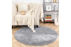 MARATIP Plüsch Teppich Rund,Flauschiger Teppich Rund, modernes Wohnzimmer, Kinder Mädchen,weicher und Flauschiger Teppich für das Schlafzimmer/Wohnzimmer/Kinderzimmer(grau,Ø 100 cm Rund)