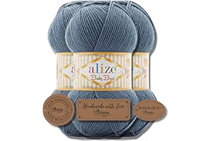 ‎HOBBY YARN Hobby YARN 3x Etikettenlabel mit Alize Baby Best Wolle Premium 3x100g als Set, Antipilling Babywolle Acryl Uni & Batik Strickgarn zum Häkeln und Stricken (418)